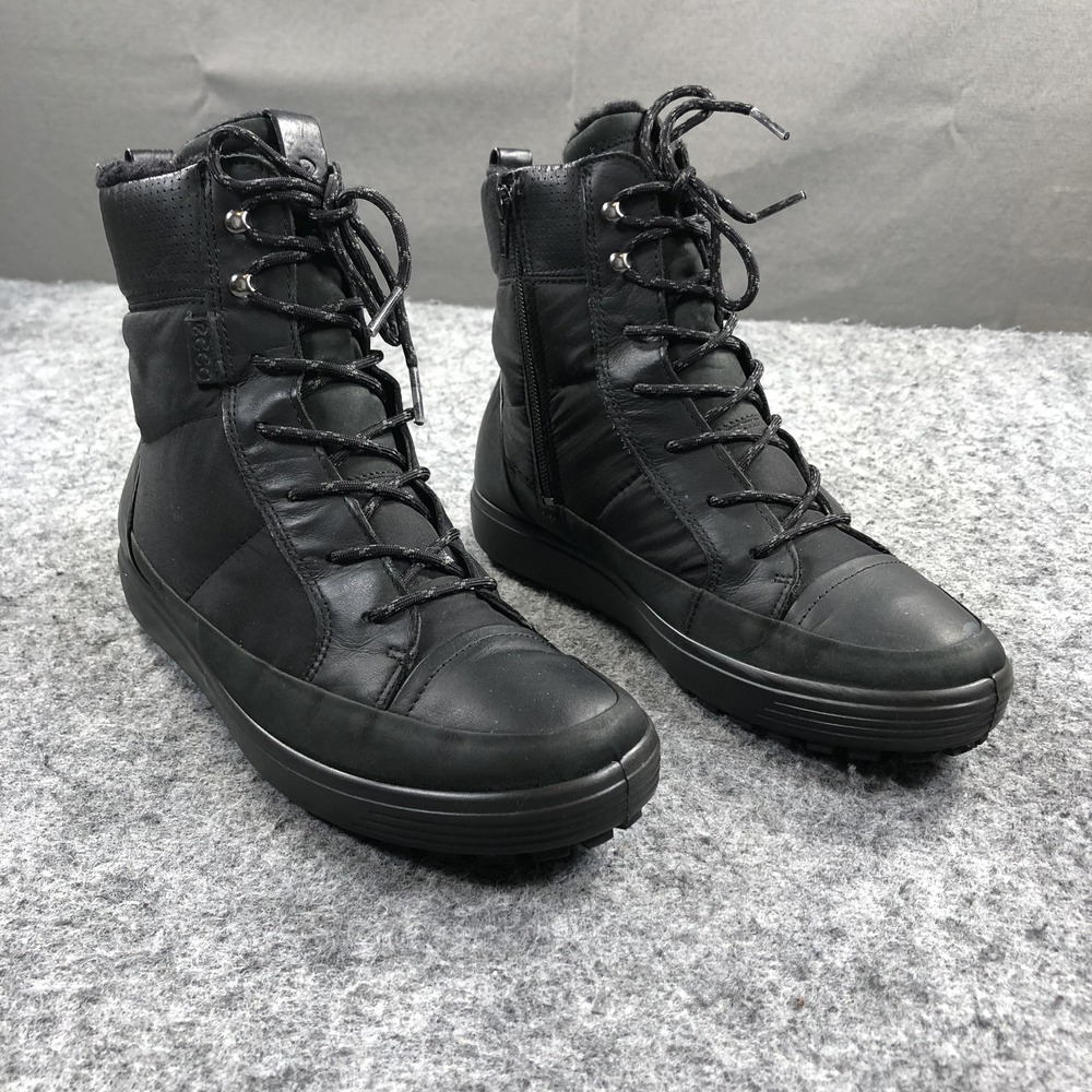 ECCO Soft 7 Tred Boots Womens 10 Black Leather Gore-Tex Faux Fur Snow Lace Up
